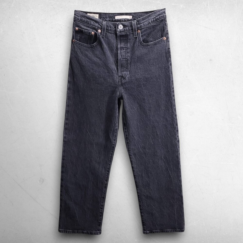Levi's Premium Ribcage Straight Ankle Jeans Button‎ Fly Stretch Women 28 Black